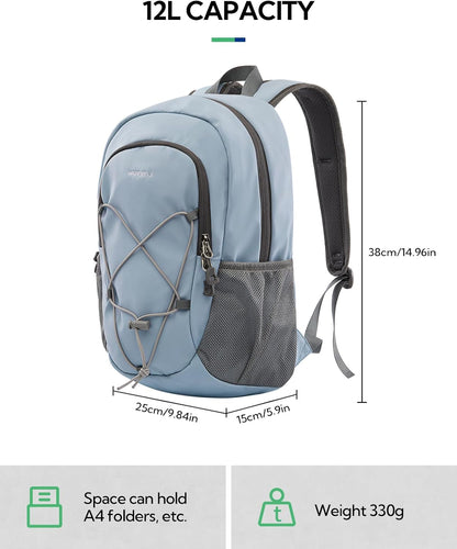 Small Hiking Backpack: 12L Outdoor Daypack For Women Men Teenager | Mini, Lightweight, Breathable padded shoulder straps, Water-resistant, Nylon, Multi-pockets, Suit for hiking travel camping