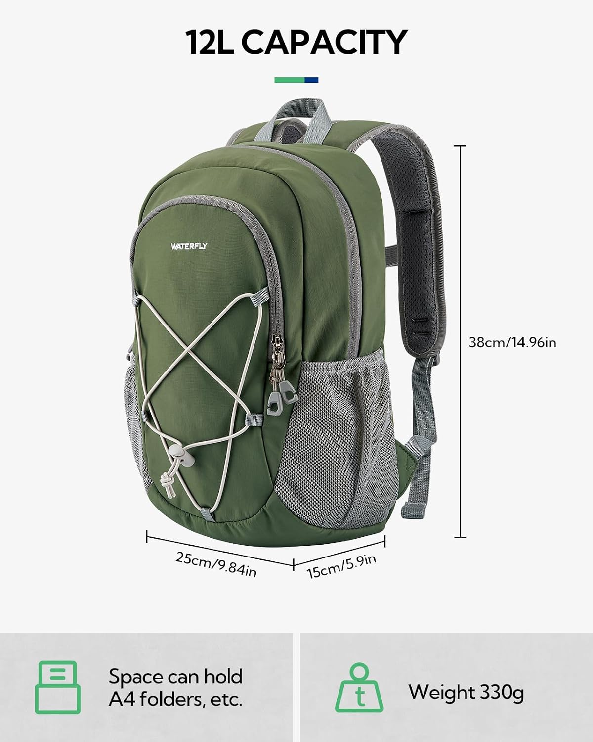 Small Hiking Backpack: 12L Outdoor Daypack For Women Men Teenager | Mini, Lightweight, Breathable padded shoulder straps, Water-resistant, Nylon, Multi-pockets, Suit for hiking travel camping