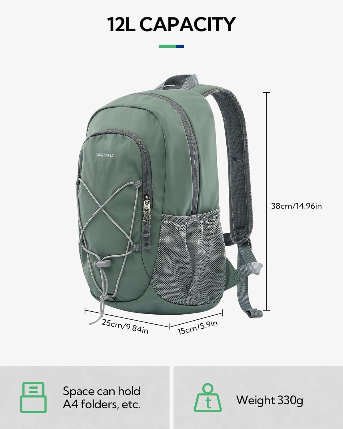 Small Hiking Backpack: 12L Outdoor Daypack For Women Men Teenager | Mini, Lightweight, Breathable padded shoulder straps, Water-resistant, Nylon, Multi-pockets, Suit for hiking travel camping