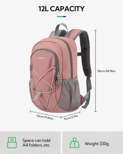 Small Hiking Backpack: 12L Outdoor Daypack For Women Men Teenager | Mini, Lightweight, Breathable padded shoulder straps, Water-resistant, Nylon, Multi-pockets, Suit for hiking travel camping