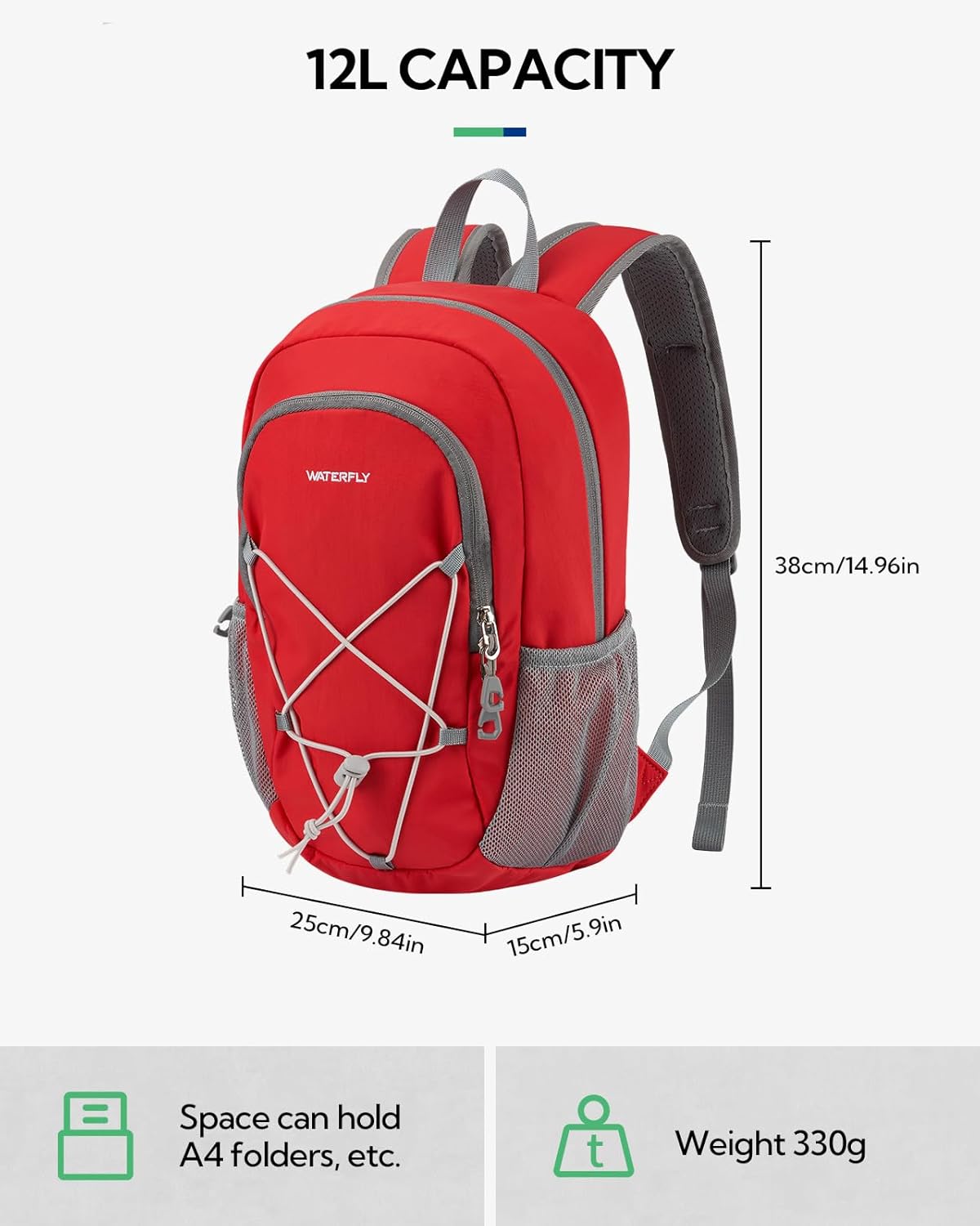 Small Hiking Backpack: 12L Outdoor Daypack For Women Men Teenager | Mini, Lightweight, Breathable padded shoulder straps, Water-resistant, Nylon, Multi-pockets, Suit for hiking travel camping