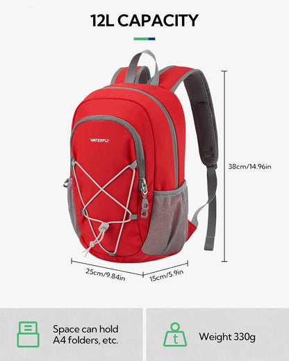 Small Hiking Backpack: 12L Outdoor Daypack For Women Men Teenager | Mini, Lightweight, Breathable padded shoulder straps, Water-resistant, Nylon, Multi-pockets, Suit for hiking travel camping