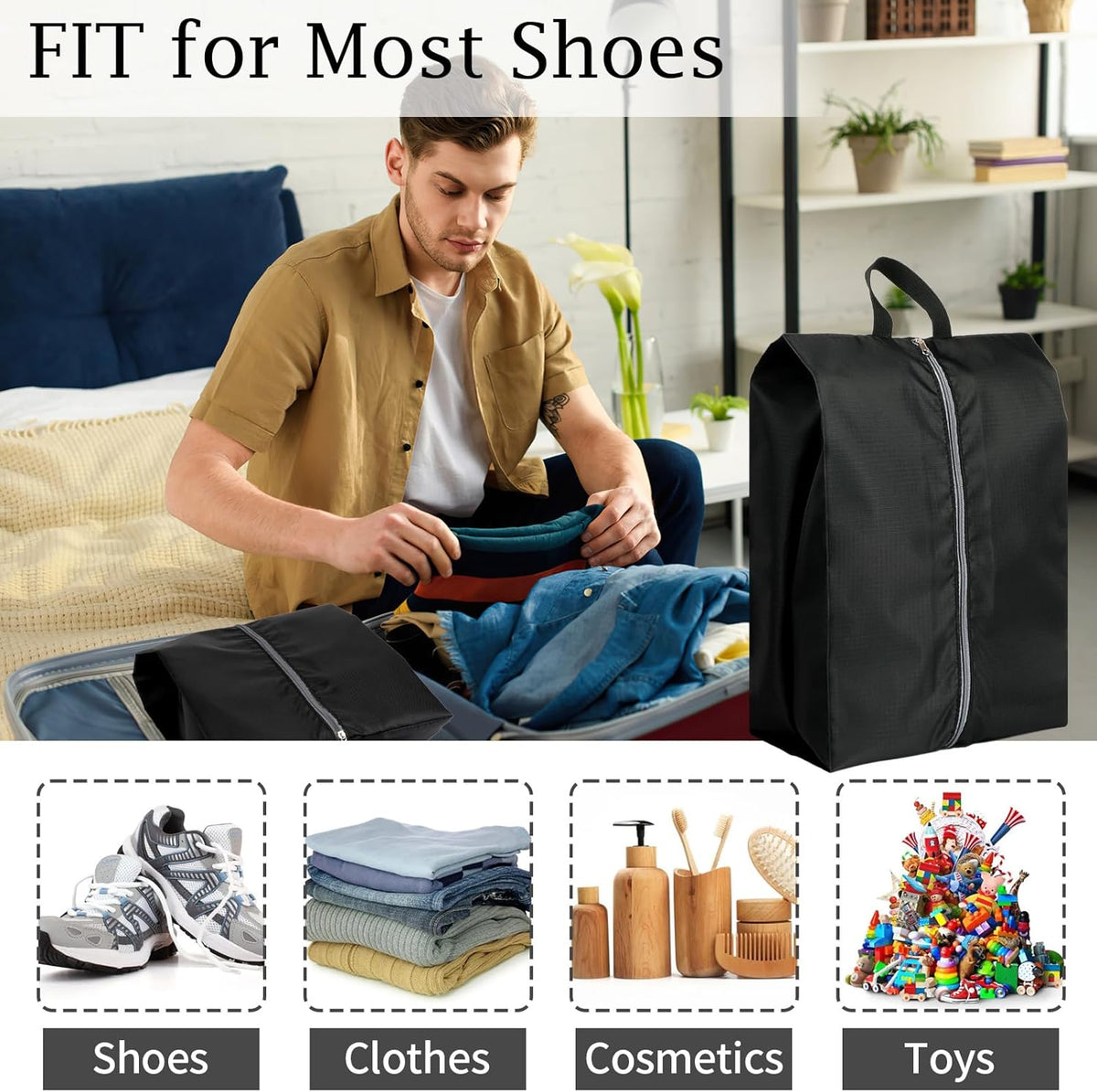 Shoe Bags for Travel, Set of 4 Pack Shoe Travel Bags for Packing, Large Waterproof Portable Travel Shoe Bag with Zipper Travel Essentials Women for and Men