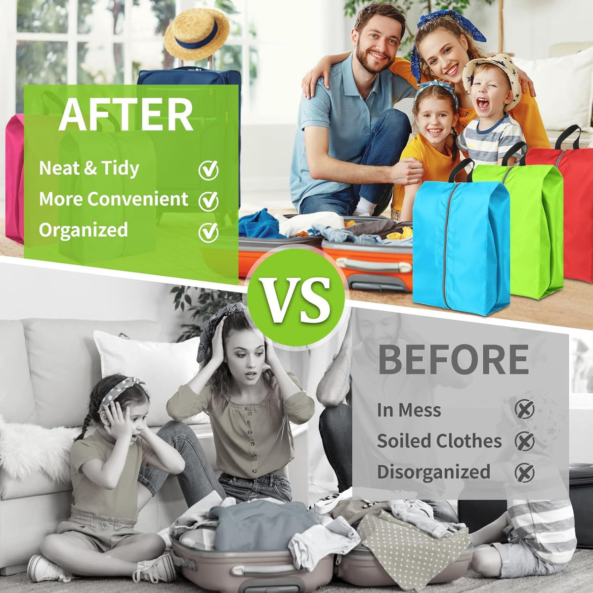 Shoe Bags for Travel, Set of 4 Pack Shoe Travel Bags for Packing, Large Waterproof Portable Travel Shoe Bag with Zipper Travel Essentials Women for and Men