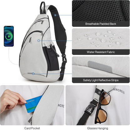 Sling Bag Men Backpack Unisex One Shoulder Bag Hiking Travel Backpack Crossbody with USB Port for Men Women Versatile Casual Daypack-19 inch,Dark Blue