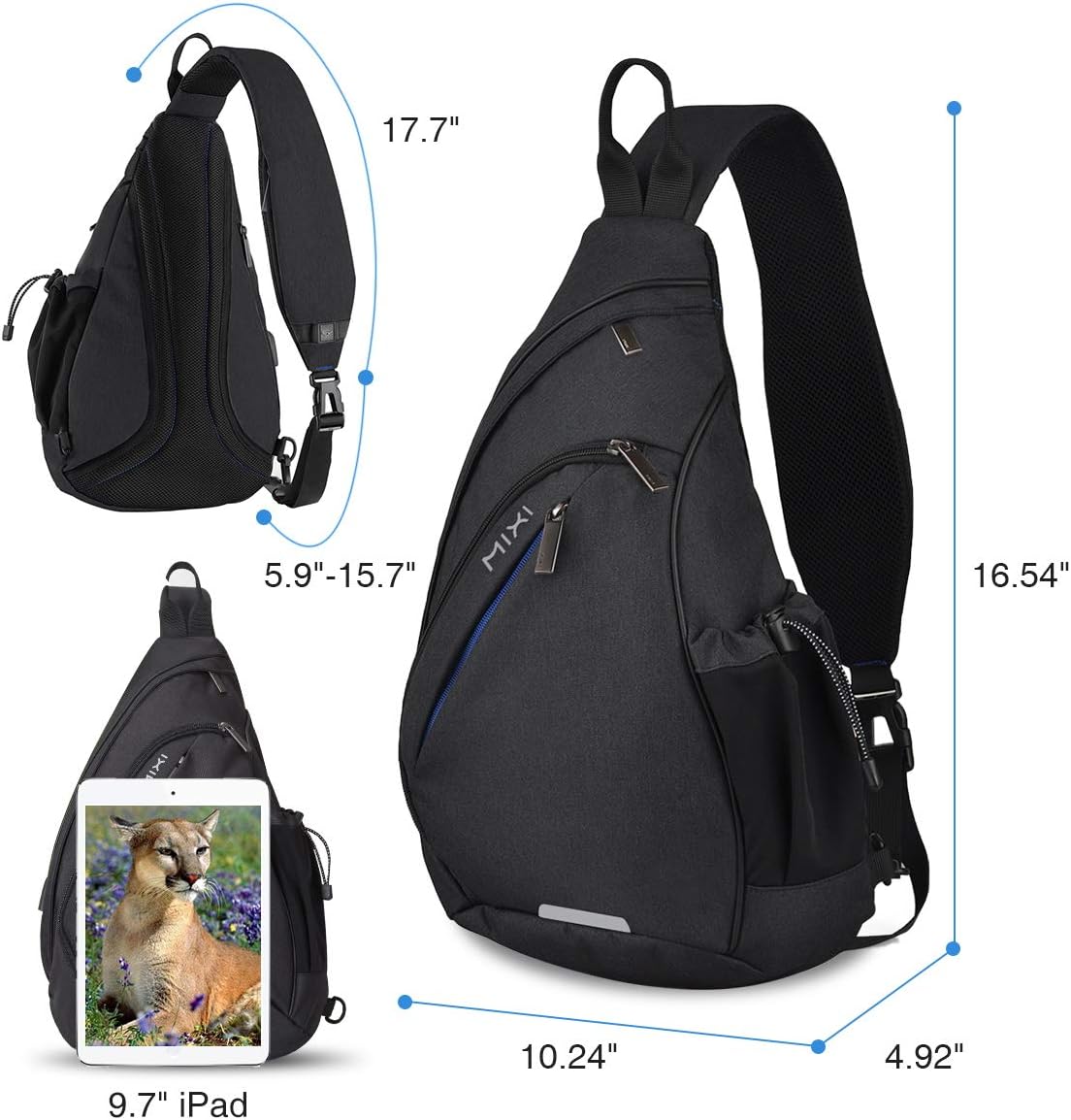 Sling Bag Men Backpack Unisex One Shoulder Bag Hiking Travel Backpack Crossbody with USB Port for Men Women Versatile Casual Daypack-19 inch,Dark Blue
