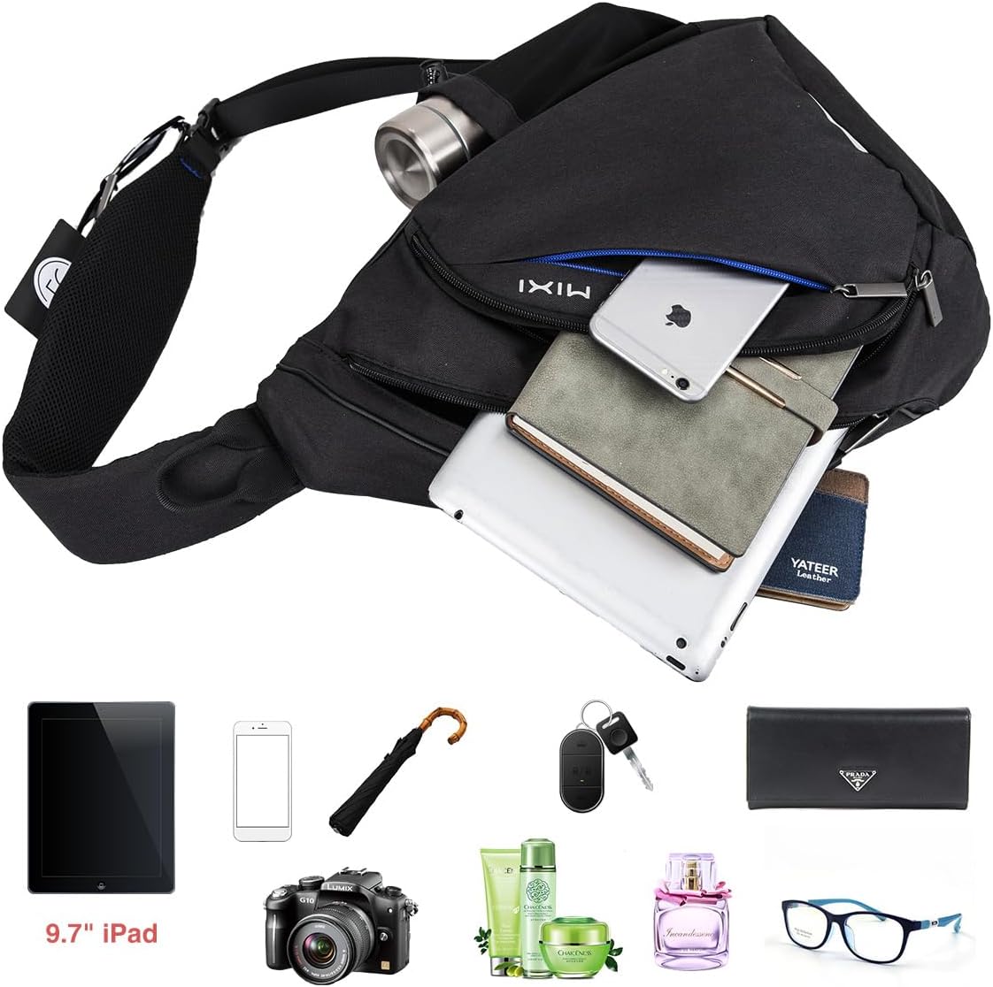 Sling Bag Men Backpack Unisex One Shoulder Bag Hiking Travel Backpack Crossbody with USB Port for Men Women Versatile Casual Daypack-19 inch,Dark Blue