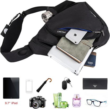 Sling Bag Men Backpack Unisex One Shoulder Bag Hiking Travel Backpack Crossbody with USB Port for Men Women Versatile Casual Daypack-19 inch,Dark Blue