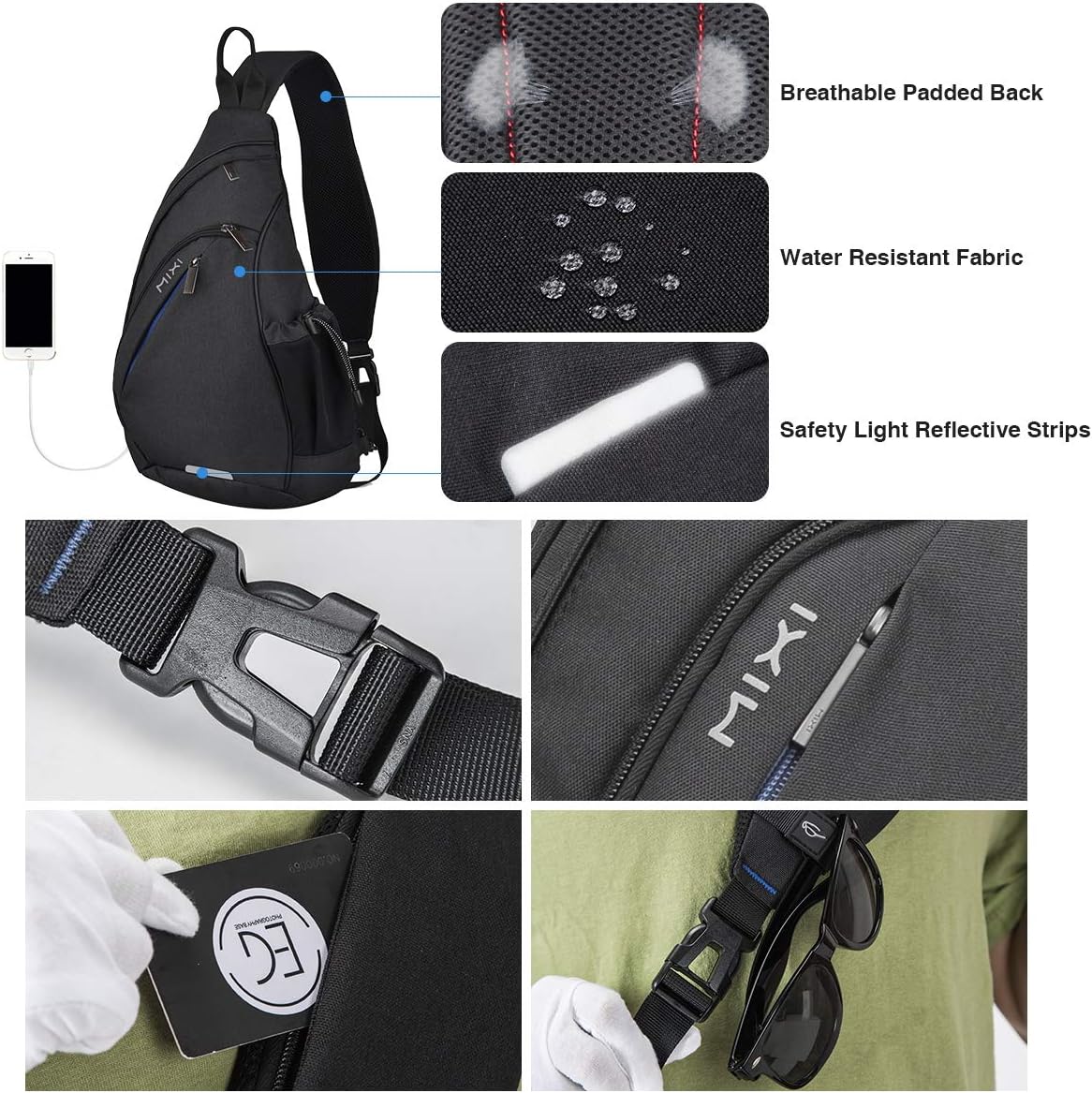 Sling Bag Men Backpack Unisex One Shoulder Bag Hiking Travel Backpack Crossbody with USB Port for Men Women Versatile Casual Daypack-19 inch,Dark Blue