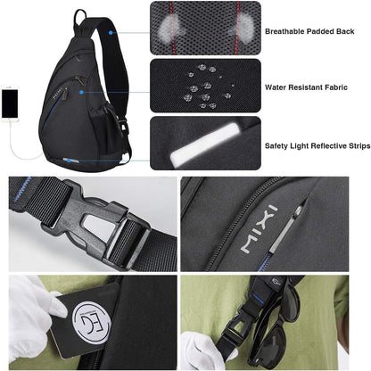 Sling Bag Men Backpack Unisex One Shoulder Bag Hiking Travel Backpack Crossbody with USB Port for Men Women Versatile Casual Daypack-19 inch,Dark Blue