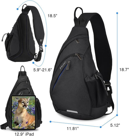 Sling Bag Men Backpack Unisex One Shoulder Bag Hiking Travel Backpack Crossbody with USB Port for Men Women Versatile Casual Daypack-19 inch,Dark Blue