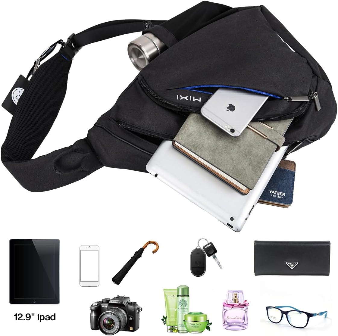 Sling Bag Men Backpack Unisex One Shoulder Bag Hiking Travel Backpack Crossbody with USB Port for Men Women Versatile Casual Daypack-19 inch,Dark Blue