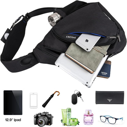 Sling Bag Men Backpack Unisex One Shoulder Bag Hiking Travel Backpack Crossbody with USB Port for Men Women Versatile Casual Daypack-19 inch,Dark Blue