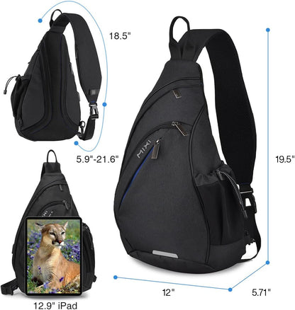 Sling Bag Men Backpack Unisex One Shoulder Bag Hiking Travel Backpack Crossbody with USB Port for Men Women Versatile Casual Daypack-19 inch,Dark Blue