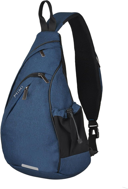 Sling Bag Men Backpack Unisex One Shoulder Bag Hiking Travel Backpack Crossbody with USB Port for Men Women Versatile Casual Daypack-19 inch,Dark Blue