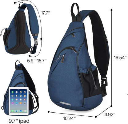Sling Bag Men Backpack Unisex One Shoulder Bag Hiking Travel Backpack Crossbody with USB Port for Men Women Versatile Casual Daypack-19 inch,Dark Blue