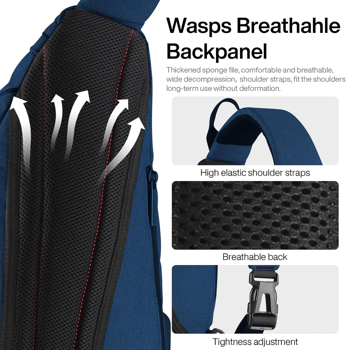 Sling Bag Men Backpack Unisex One Shoulder Bag Hiking Travel Backpack Crossbody with USB Port for Men Women Versatile Casual Daypack-19 inch,Dark Blue