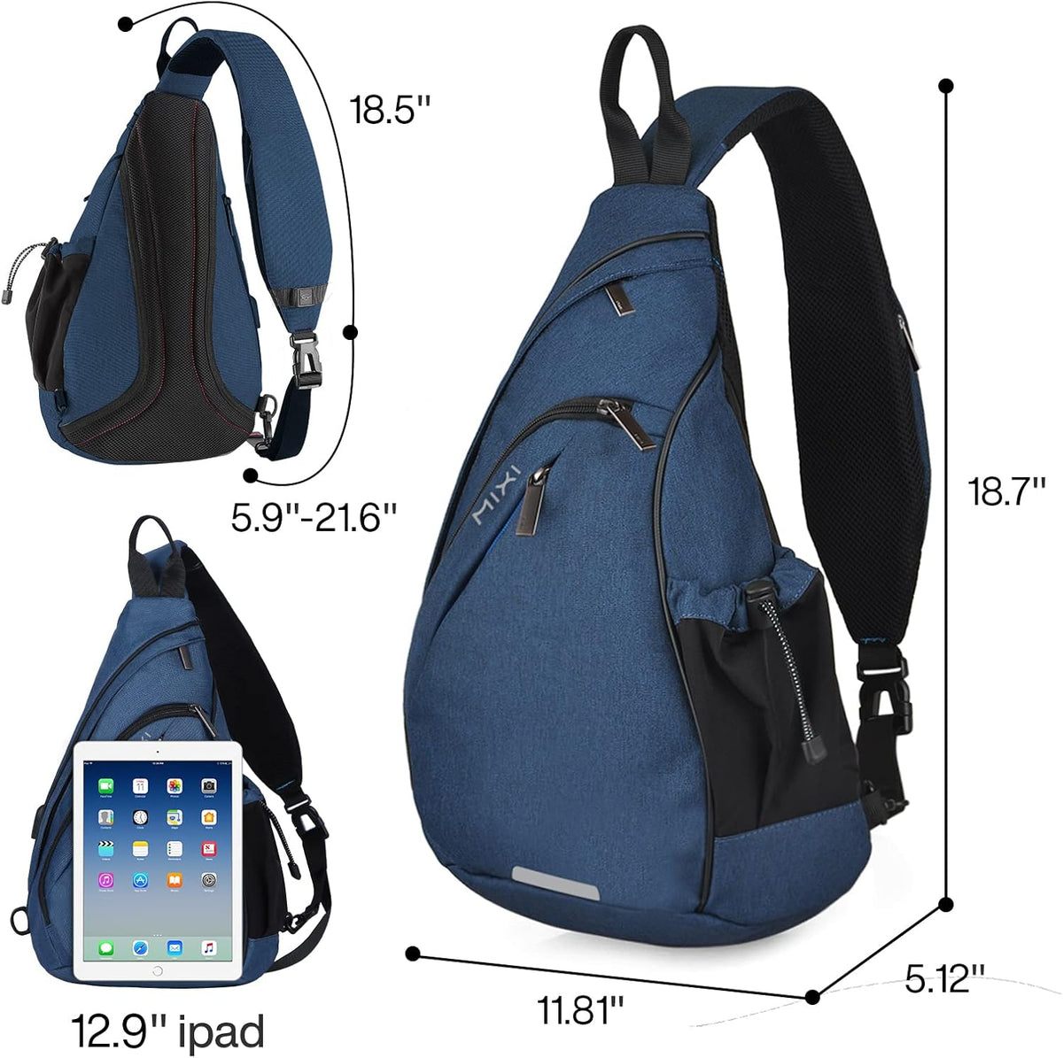 Sling Bag Men Backpack Unisex One Shoulder Bag Hiking Travel Backpack Crossbody with USB Port for Men Women Versatile Casual Daypack-19 inch,Dark Blue