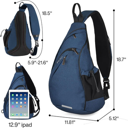 Sling Bag Men Backpack Unisex One Shoulder Bag Hiking Travel Backpack Crossbody with USB Port for Men Women Versatile Casual Daypack-19 inch,Dark Blue