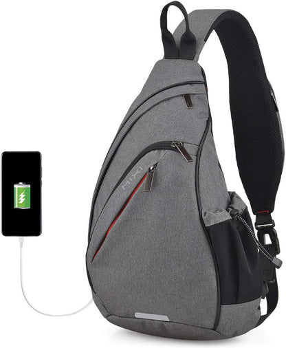 Sling Bag Men Backpack Unisex One Shoulder Bag Hiking Travel Backpack Crossbody with USB Port for Men Women Versatile Casual Daypack-19 inch,Dark Blue