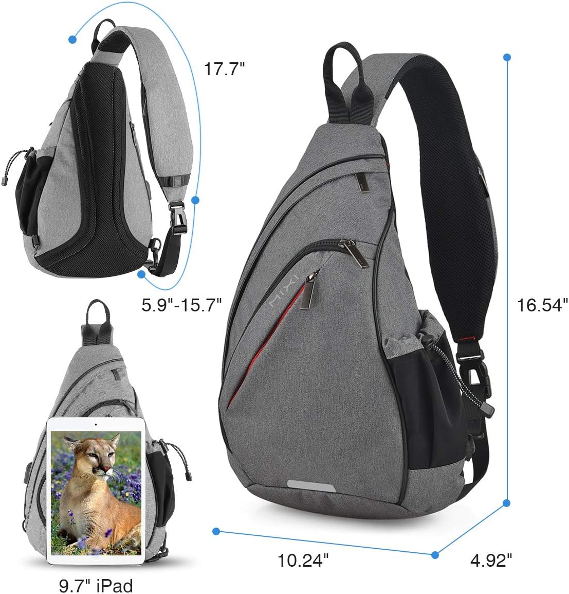 Sling Bag Men Backpack Unisex One Shoulder Bag Hiking Travel Backpack Crossbody with USB Port for Men Women Versatile Casual Daypack-19 inch,Dark Blue