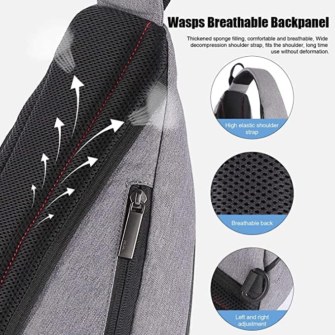 Sling Bag Men Backpack Unisex One Shoulder Bag Hiking Travel Backpack Crossbody with USB Port for Men Women Versatile Casual Daypack-19 inch,Dark Blue