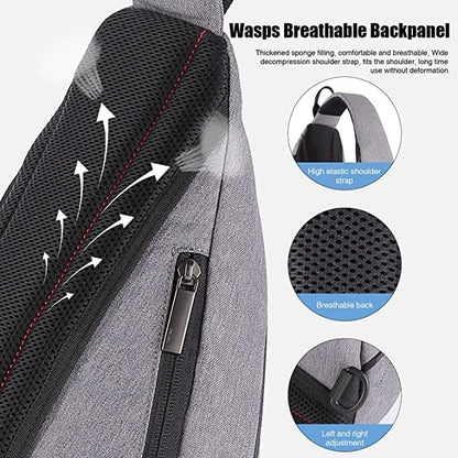 Sling Bag Men Backpack Unisex One Shoulder Bag Hiking Travel Backpack Crossbody with USB Port for Men Women Versatile Casual Daypack-19 inch,Dark Blue