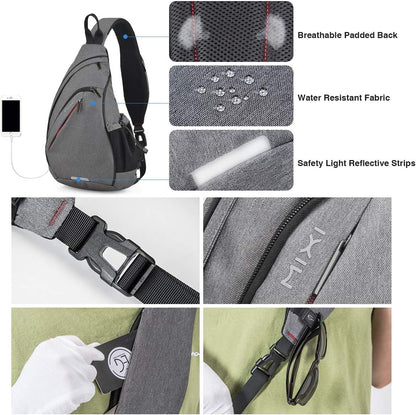 Sling Bag Men Backpack Unisex One Shoulder Bag Hiking Travel Backpack Crossbody with USB Port for Men Women Versatile Casual Daypack-19 inch,Dark Blue