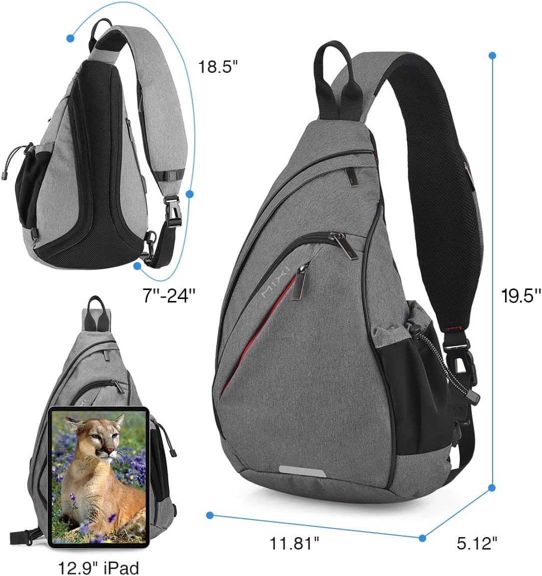 Sling Bag Men Backpack Unisex One Shoulder Bag Hiking Travel Backpack Crossbody with USB Port for Men Women Versatile Casual Daypack-19 inch,Dark Blue