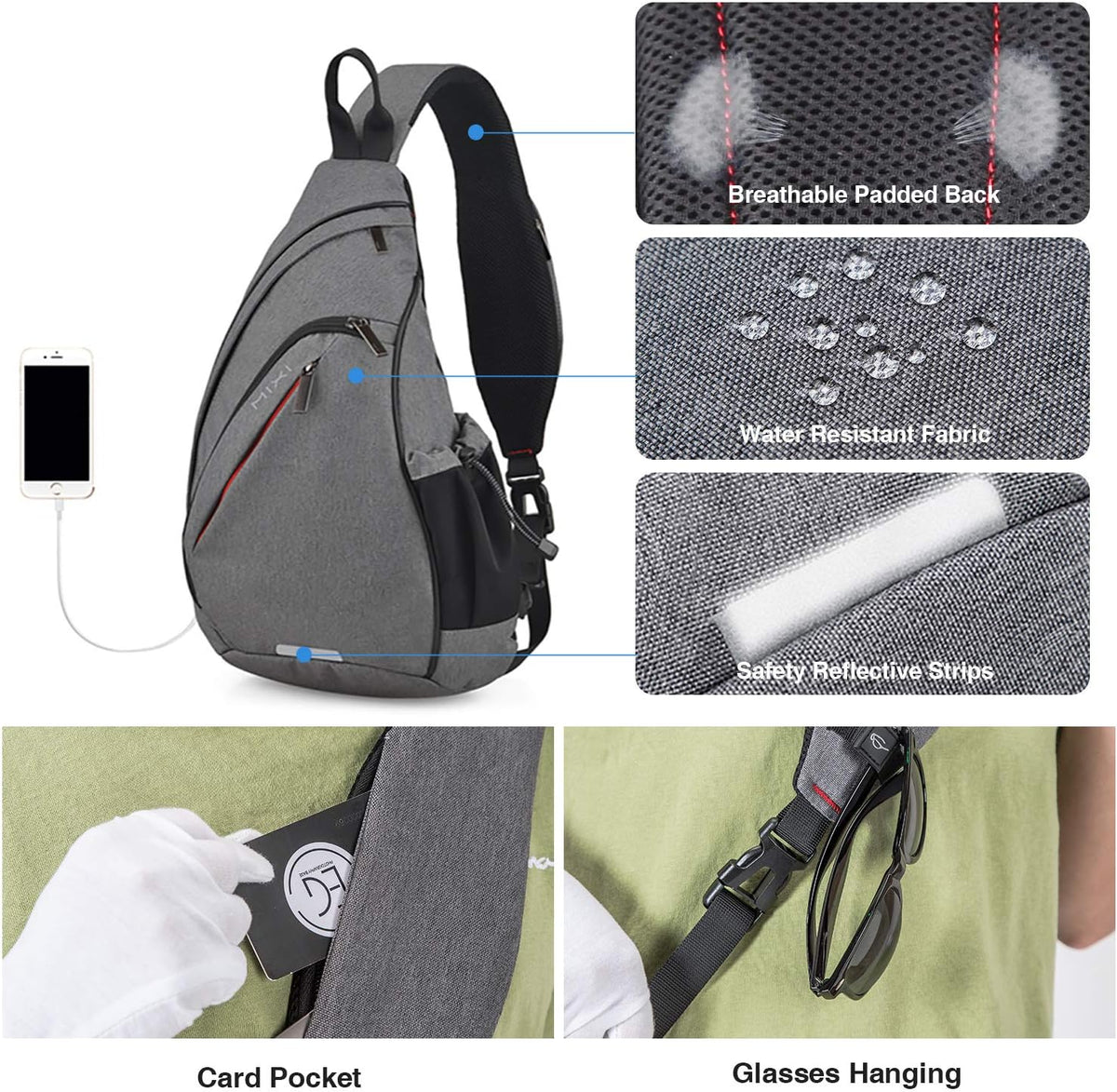 Sling Bag Men Backpack Unisex One Shoulder Bag Hiking Travel Backpack Crossbody with USB Port for Men Women Versatile Casual Daypack-19 inch,Dark Blue