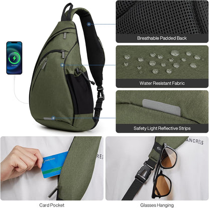 Sling Bag Men Backpack Unisex One Shoulder Bag Hiking Travel Backpack Crossbody with USB Port for Men Women Versatile Casual Daypack-19 inch,Dark Blue