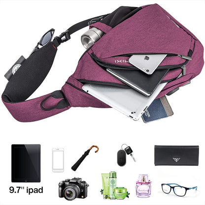 Sling Bag Men Backpack Unisex One Shoulder Bag Hiking Travel Backpack Crossbody with USB Port for Men Women Versatile Casual Daypack-19 inch,Dark Blue