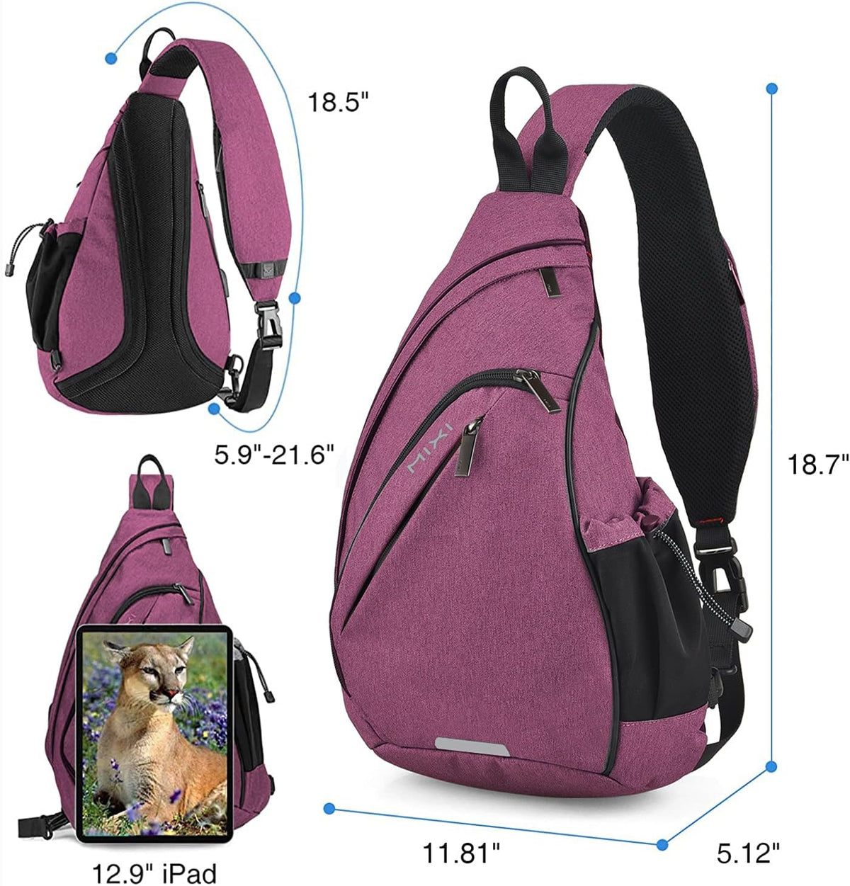 Sling Bag Men Backpack Unisex One Shoulder Bag Hiking Travel Backpack Crossbody with USB Port for Men Women Versatile Casual Daypack-19 inch,Dark Blue