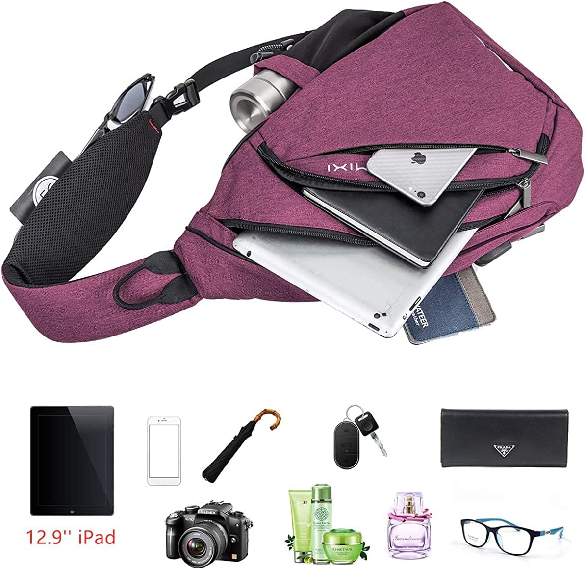 Sling Bag Men Backpack Unisex One Shoulder Bag Hiking Travel Backpack Crossbody with USB Port for Men Women Versatile Casual Daypack-19 inch,Dark Blue