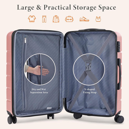 20 Inch Carry On Luggage, Lightweight ABS Rolling Hard Shell Suitcase with Quiet Spinner Wheels, Built-in TSA Lock, Portable Travel Suitcase for Business Trip & Vacation Use, Pink