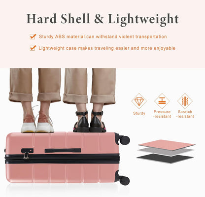 20 Inch Carry On Luggage, Lightweight ABS Rolling Hard Shell Suitcase with Quiet Spinner Wheels, Built-in TSA Lock, Portable Travel Suitcase for Business Trip & Vacation Use, Pink