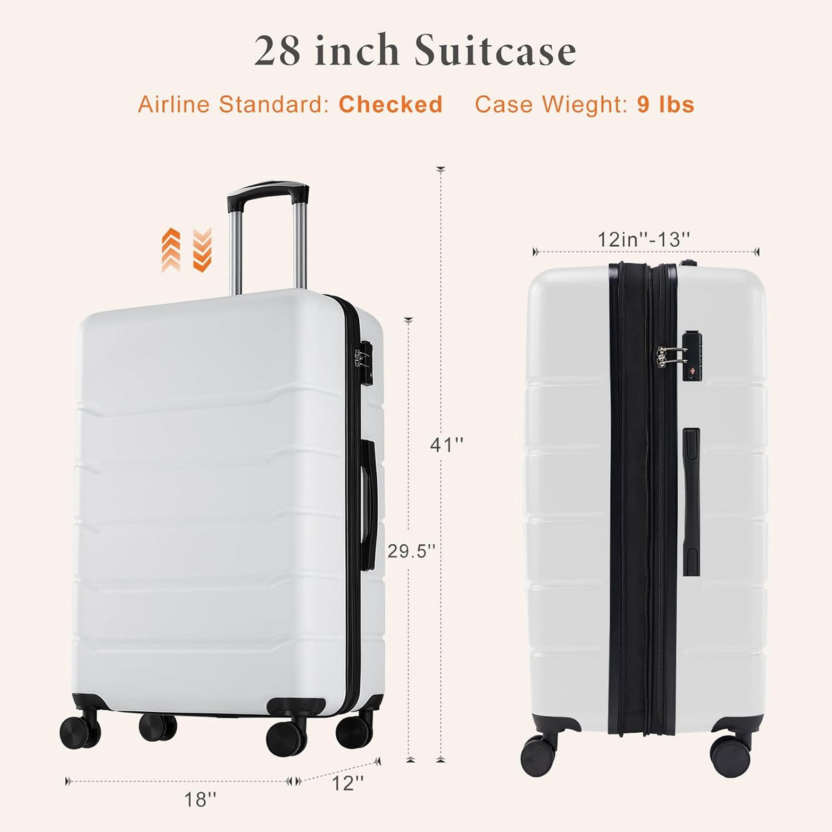 20 Inch Carry On Luggage, Lightweight ABS Rolling Hard Shell Suitcase with Quiet Spinner Wheels, Built-in TSA Lock, Portable Travel Suitcase for Business Trip & Vacation Use, Pink