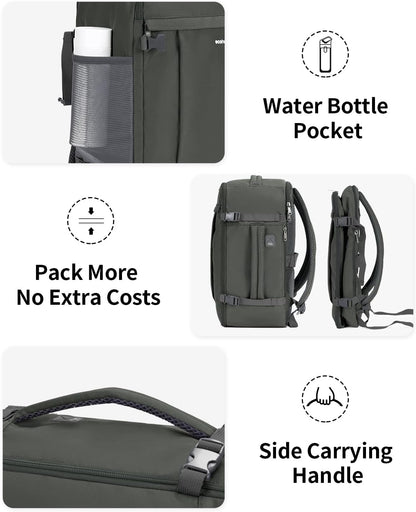 Travel Backpack for Women, Carry on Backpack with USB Charging Hole, Spirit Airlines Personal Item Bag Flight Approved, 15.6 Inch Laptop Backpack with Anti Theft Pockets, 30L, Pink