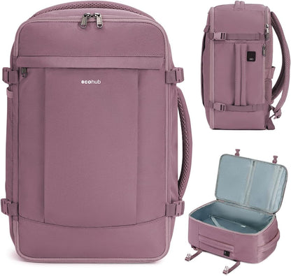 Travel Backpack for Women, Carry on Backpack with USB Charging Hole, Spirit Airlines Personal Item Bag Flight Approved, 15.6 Inch Laptop Backpack with Anti Theft Pockets, 30L, Pink