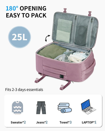 Travel Backpack for Women, Carry on Backpack with USB Charging Hole, Spirit Airlines Personal Item Bag Flight Approved, 15.6 Inch Laptop Backpack with Anti Theft Pockets, 30L, Pink