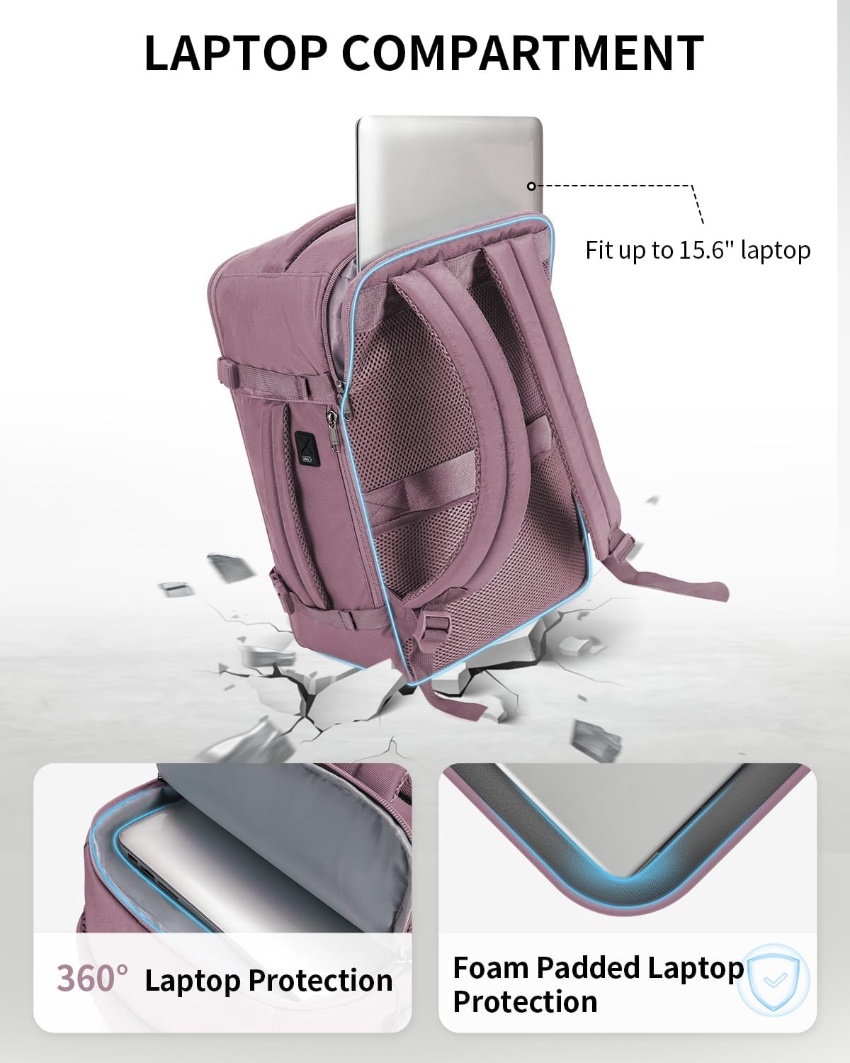 Travel Backpack for Women, Carry on Backpack with USB Charging Hole, Spirit Airlines Personal Item Bag Flight Approved, 15.6 Inch Laptop Backpack with Anti Theft Pockets, 30L, Pink