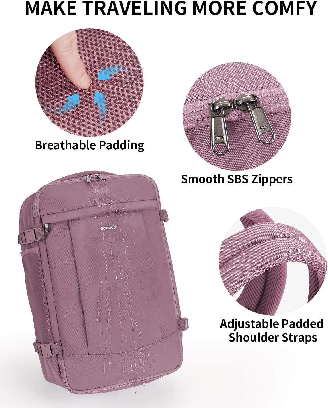 Travel Backpack for Women, Carry on Backpack with USB Charging Hole, Spirit Airlines Personal Item Bag Flight Approved, 15.6 Inch Laptop Backpack with Anti Theft Pockets, 30L, Pink