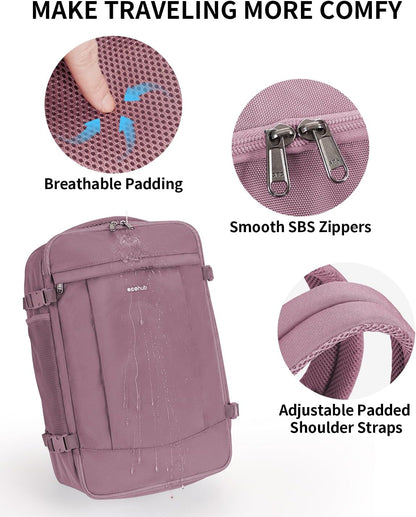 Travel Backpack for Women, Carry on Backpack with USB Charging Hole, Spirit Airlines Personal Item Bag Flight Approved, 15.6 Inch Laptop Backpack with Anti Theft Pockets, 30L, Pink