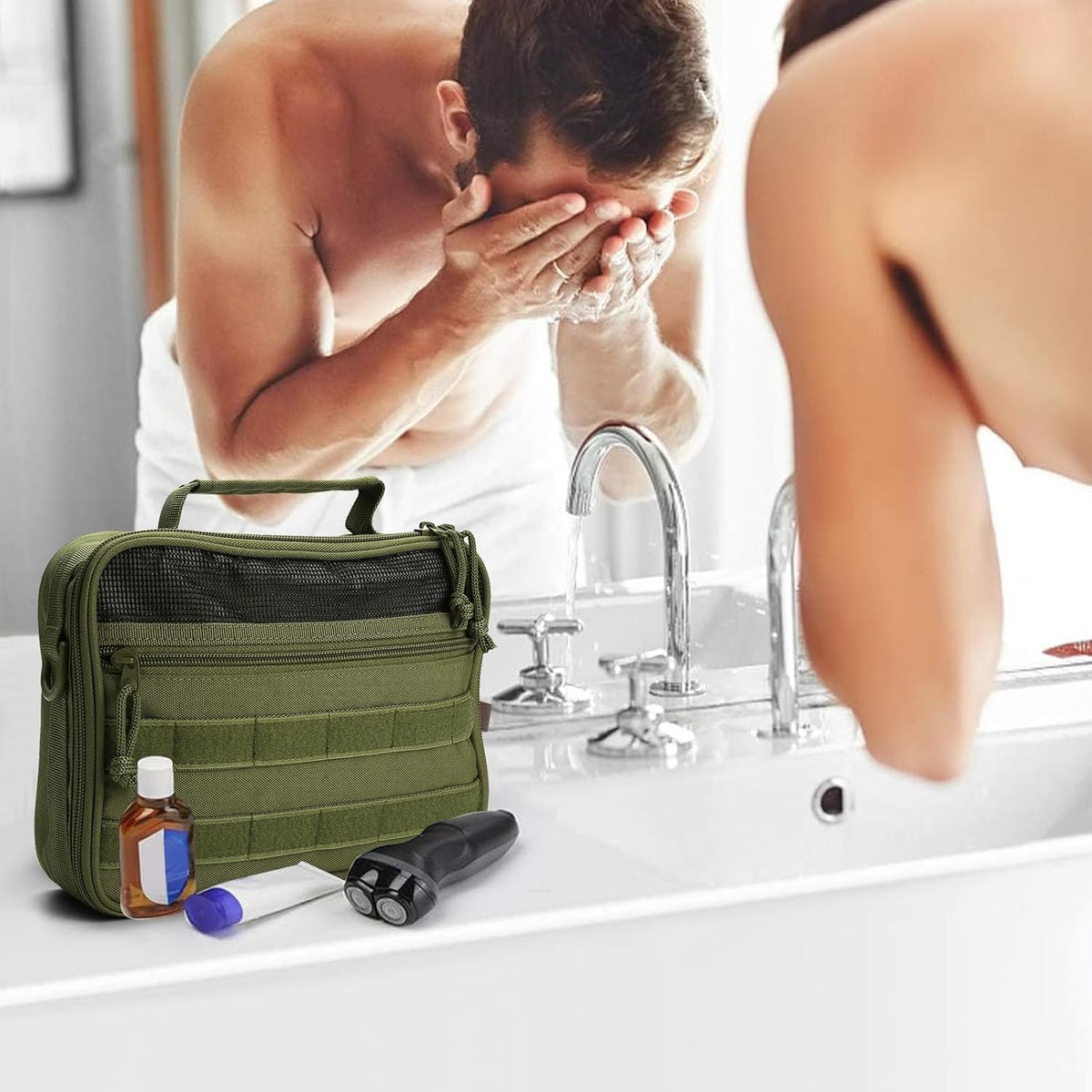 Toiletry Bag for Men Travel Toiletry Organizer Dopp Kit Organizer Toiletries Travel Bag Shaving Hygiene Bag Bathroom Hanging Men's Toiletry Bag for Short Trips Army Green