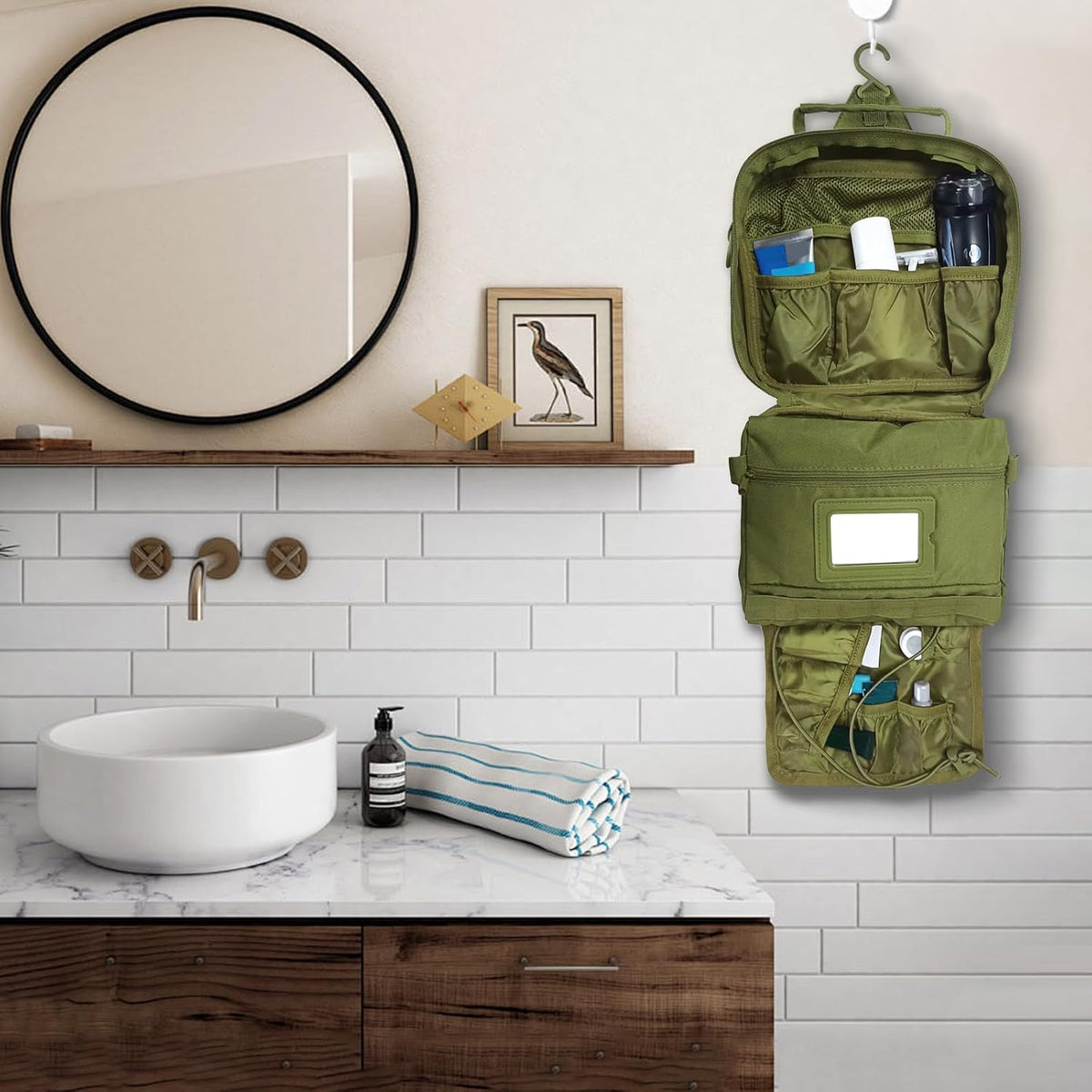 Toiletry Bag for Men Travel Toiletry Organizer Dopp Kit Organizer Toiletries Travel Bag Shaving Hygiene Bag Bathroom Hanging Men's Toiletry Bag for Short Trips Army Green