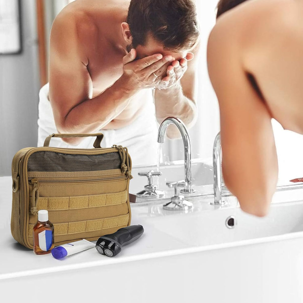 Toiletry Bag for Men Travel Toiletry Organizer Dopp Kit Organizer Toiletries Travel Bag Shaving Hygiene Bag Bathroom Hanging Men's Toiletry Bag for Short Trips Army Green