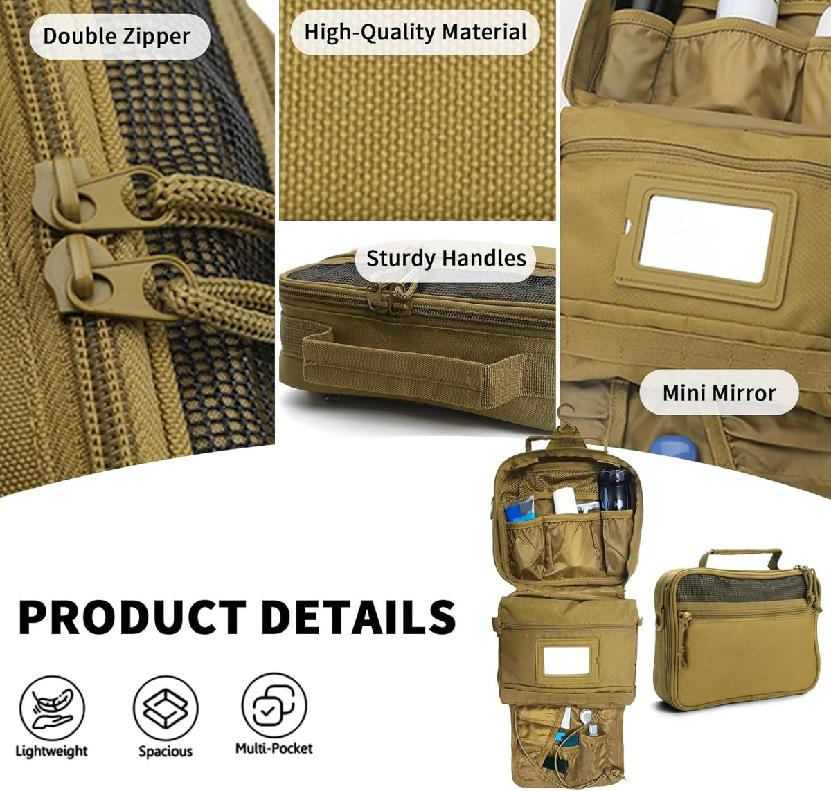 Toiletry Bag for Men Travel Toiletry Organizer Dopp Kit Organizer Toiletries Travel Bag Shaving Hygiene Bag Bathroom Hanging Men's Toiletry Bag for Short Trips Army Green