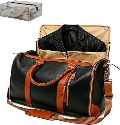 2 in 1 Convertible Garment Duffle Bags for Travel 45L Carry on Duffle Bag for Men & Women with Shoe Lmproved Zipper and Reinforced Straps Suitable for Business & Weekend Trips Beige
