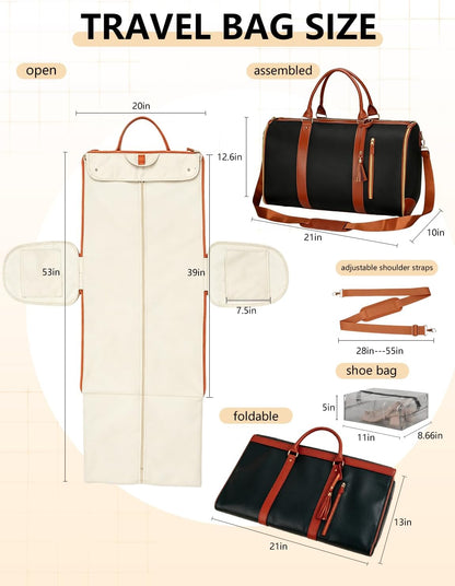 2 in 1 Convertible Garment Duffle Bags for Travel 45L Carry on Duffle Bag for Men & Women with Shoe Lmproved Zipper and Reinforced Straps Suitable for Business & Weekend Trips Beige