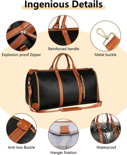 2 in 1 Convertible Garment Duffle Bags for Travel 45L Carry on Duffle Bag for Men & Women with Shoe Lmproved Zipper and Reinforced Straps Suitable for Business & Weekend Trips Beige
